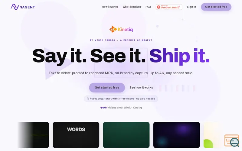 Screenshot of Kinetiq, a launch using Anime.js