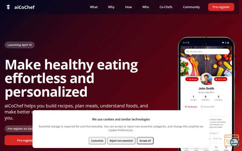 Screenshot of aiCoChef