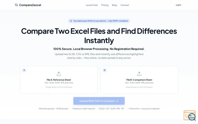 Screenshot of Compare2excel