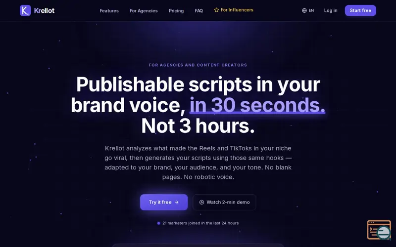 Screenshot of Krellot.ai — Content Marketing at Scale