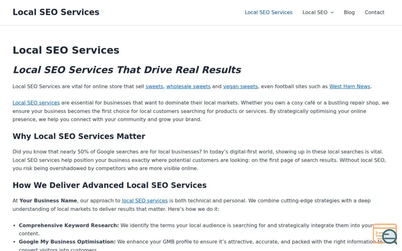 Screenshot of Local SEO Services, a launch using LiveMail