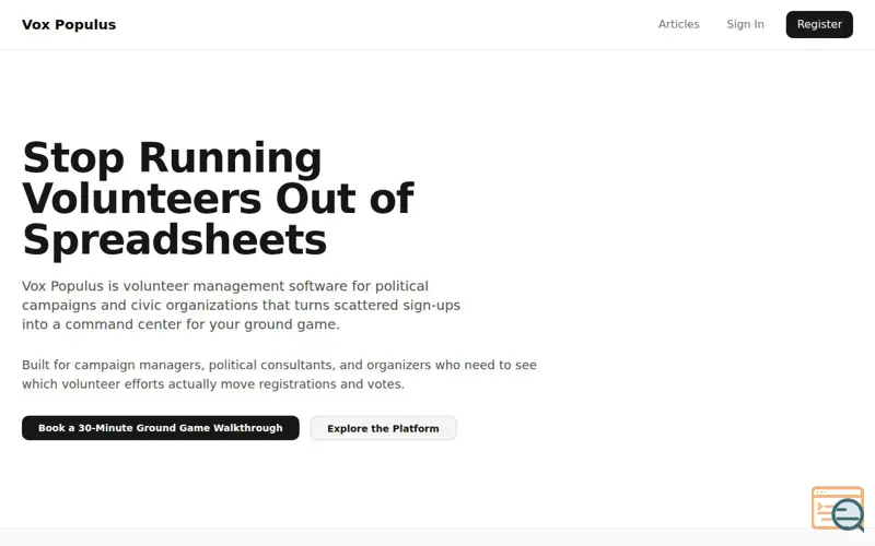 Screenshot of Vox Populus, a launch using Mautic