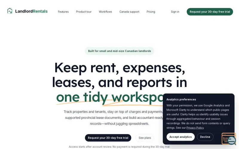 Screenshot of LandlordRentals | Canadian rental management for small and mid-size landlords