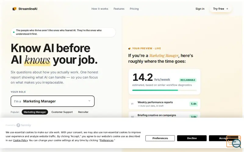 Screenshot of StreamlineAI