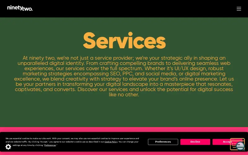 Screenshot of ninety two, a launch using accessiBe