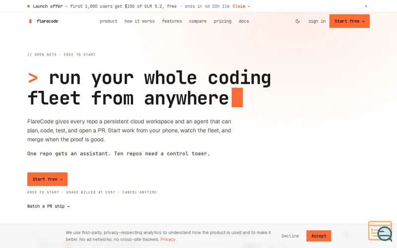Screenshot of FlareCode