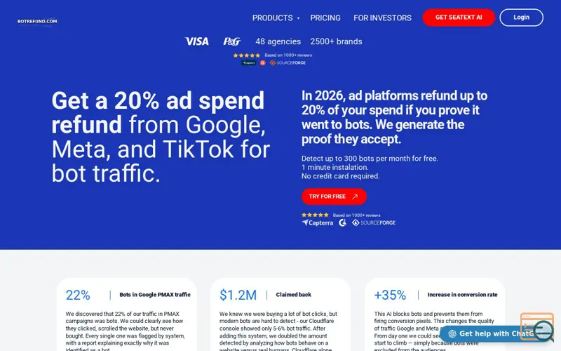 Screenshot of Get 20% back from Google & Meta ad spend