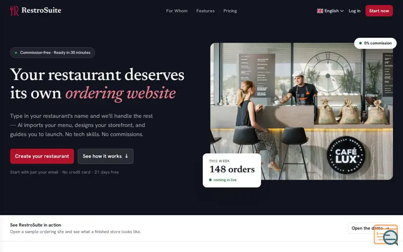 Screenshot of RestroSuite — Commission-free orders
