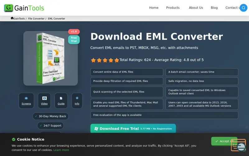 Screenshot of GainTools EML Converter