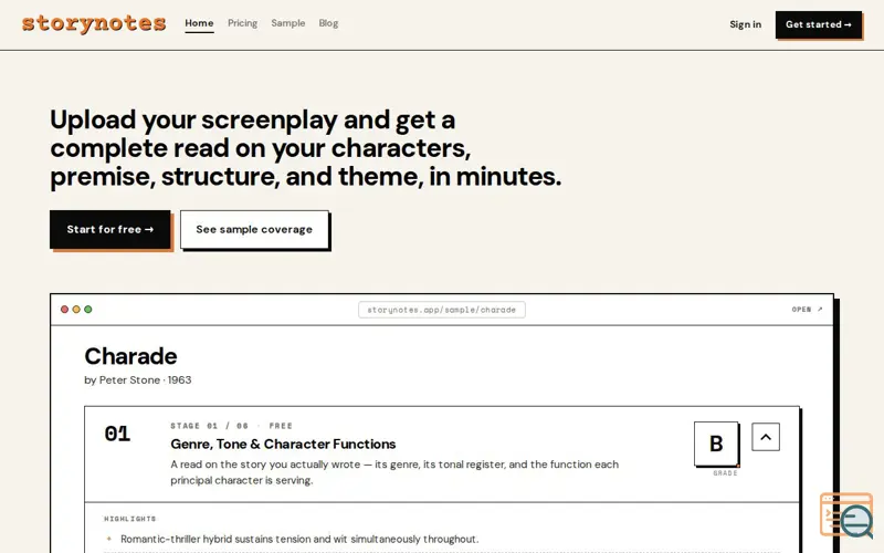 Screenshot of StoryNotes