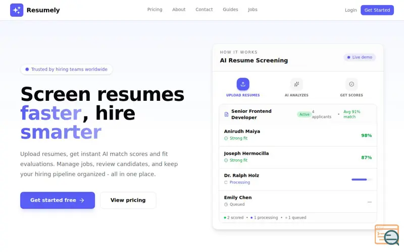 Screenshot of Resumely AI