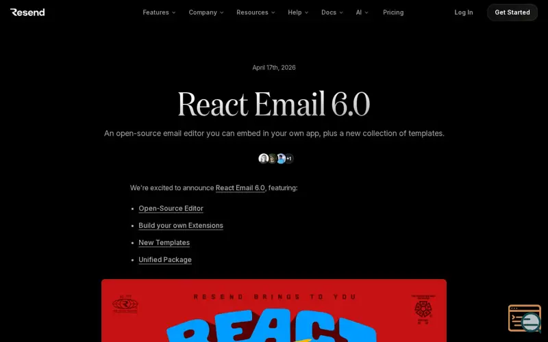 Screenshot of React Email 6.0 by Resend, a launch using Postman