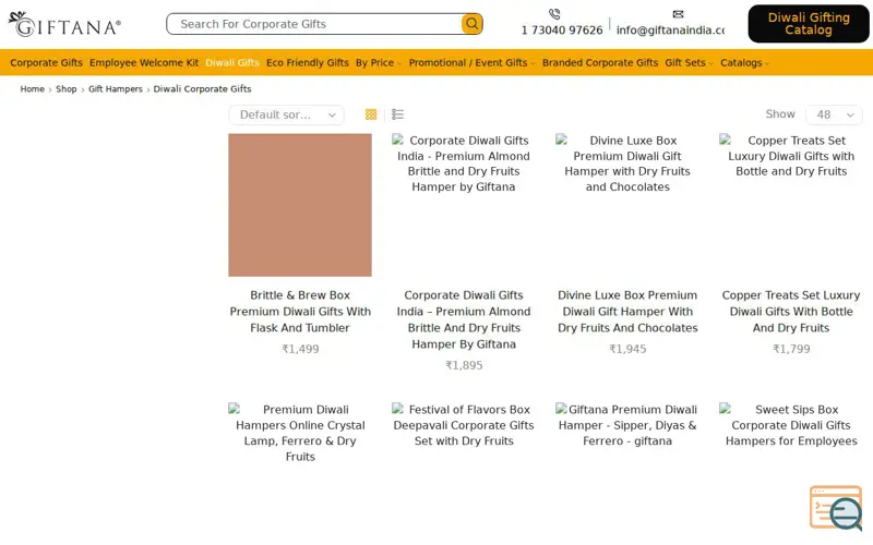 Screenshot of Giftana India, a launch using Popup Maker
