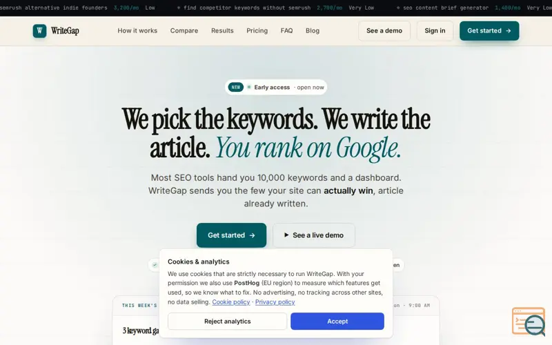 Screenshot of WriteGap