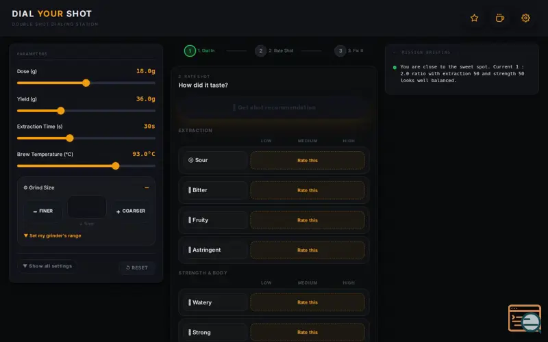 Screenshot of DialYourShot