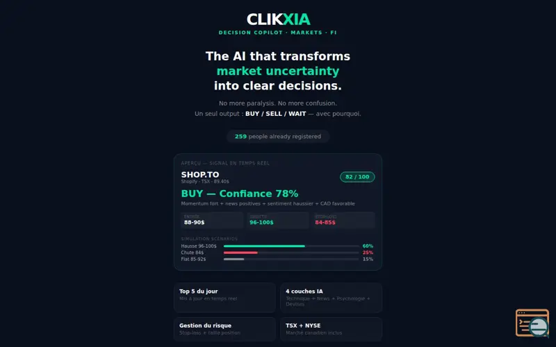 Screenshot of CLIKXIA — Copilote de décision boursière