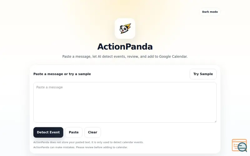 Screenshot of ActionPanda