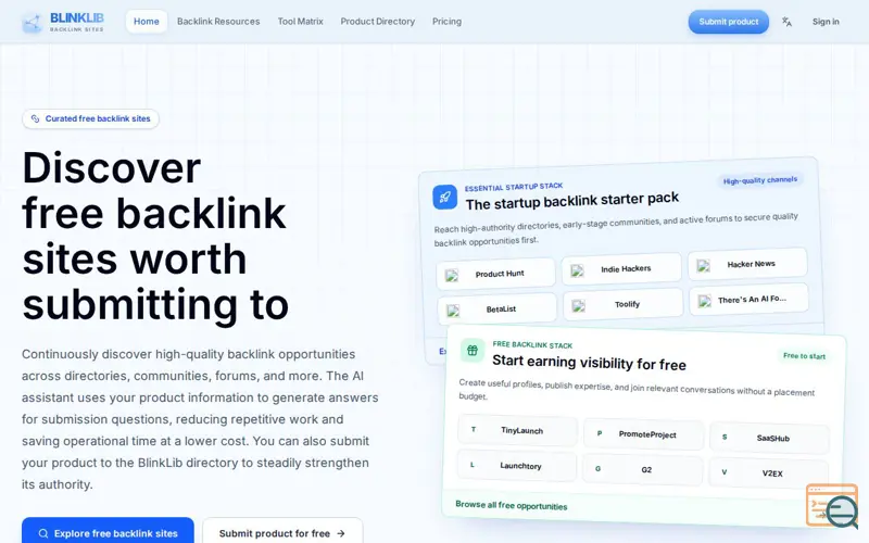Screenshot of Free Backlink Sites & Quality Backlink Library | Blink