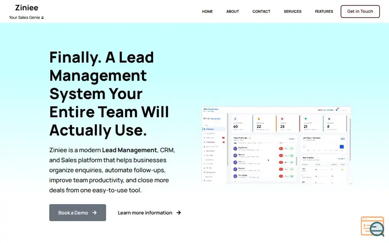 Screenshot of Ziniee CRM