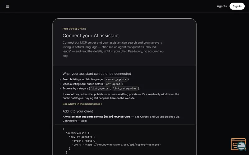 Screenshot of Buy My Agent MCP Server