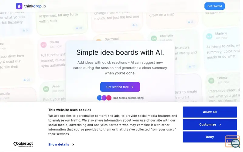 Screenshot of thinkdrop.io - idea boards with ai