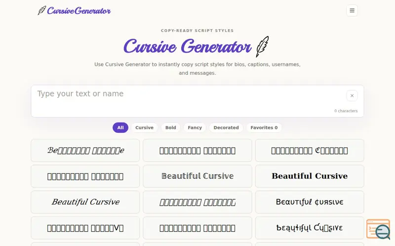 Screenshot of Cursive Generator