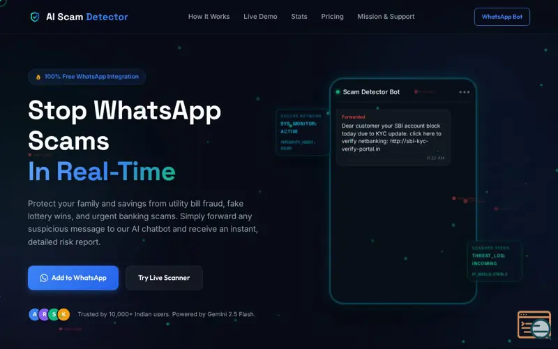 Screenshot of AI Scam Detector - WhatsApp Scanner