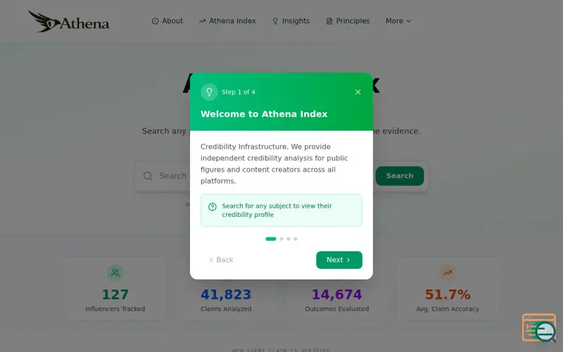 Screenshot of Athena Index