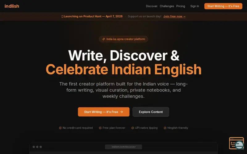 Screenshot of indlish, a launch using MSG91