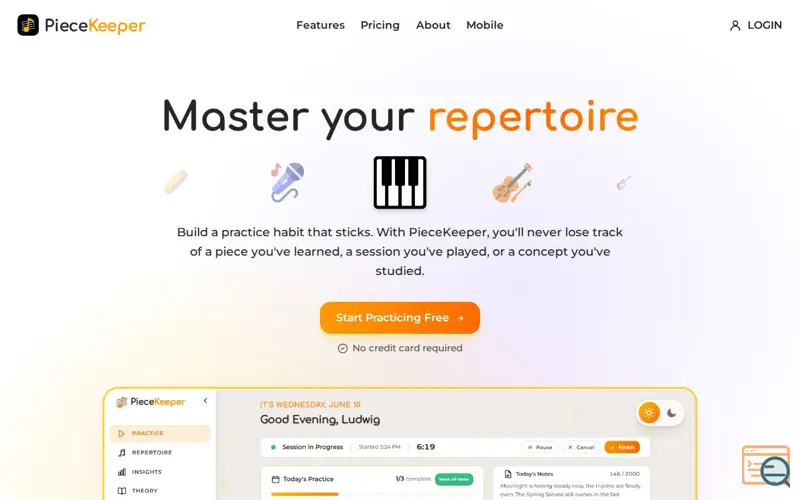 Screenshot of PieceKeeper, a launch using PDF.js