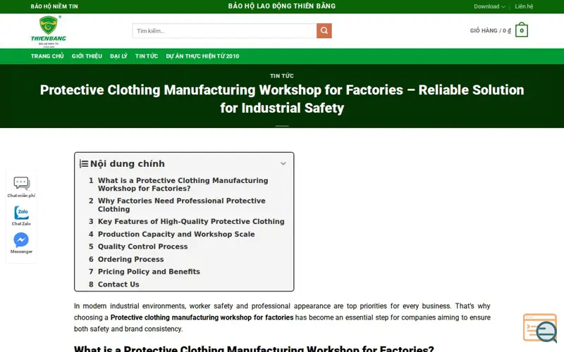 Screenshot of Thien Bang Workwear Factory