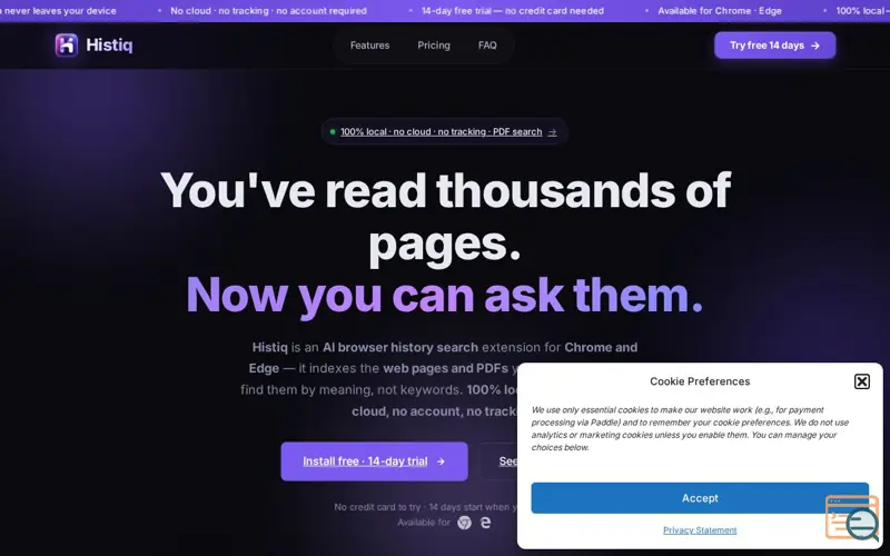 Screenshot of Histiq