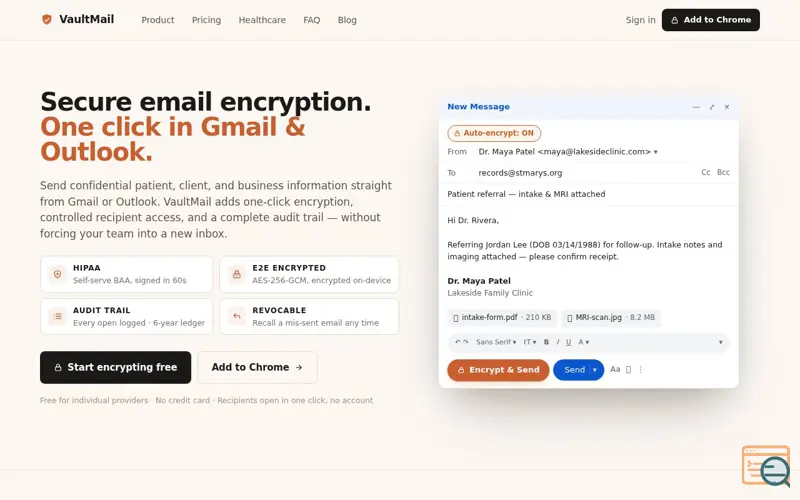 Screenshot of VaultMail