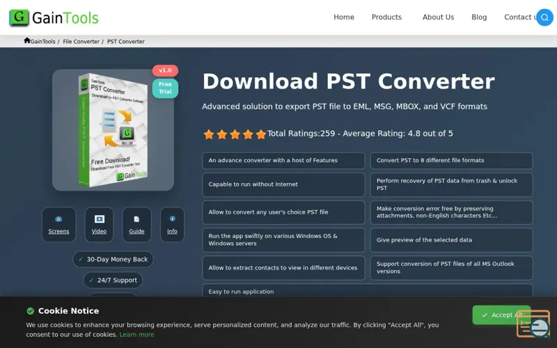 Screenshot of GainTools PST Converter 