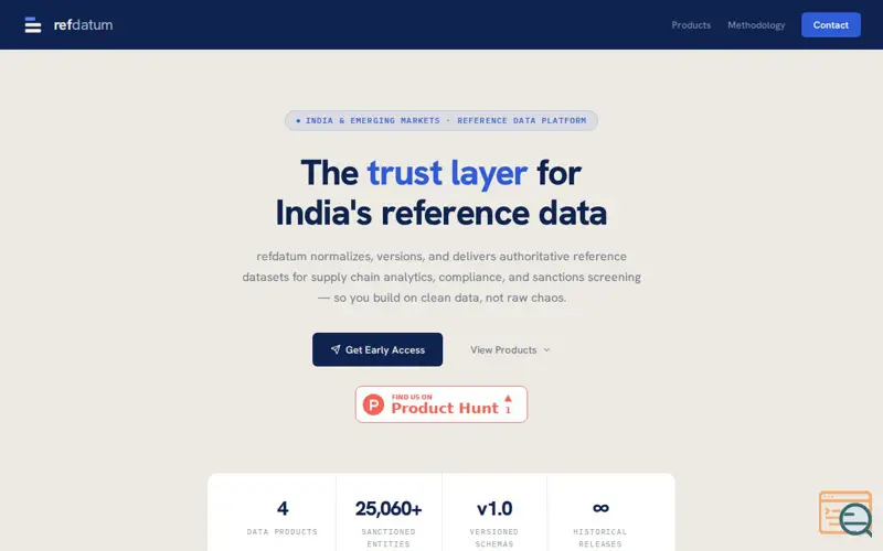 Screenshot of refdatum — The Reference Data Layer for India & Emerging Markets