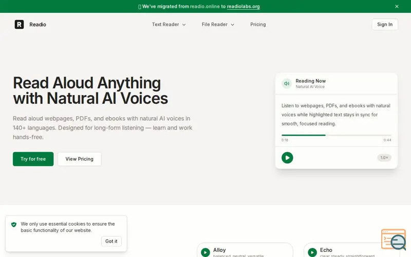 Screenshot of Readio