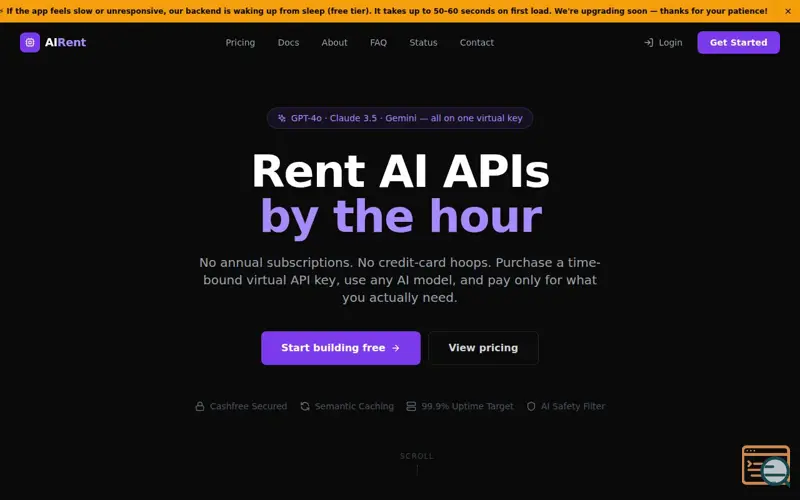 Screenshot of API on Rent