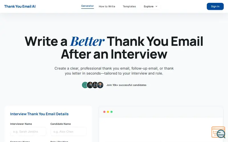 Screenshot of Thank you Email Generator