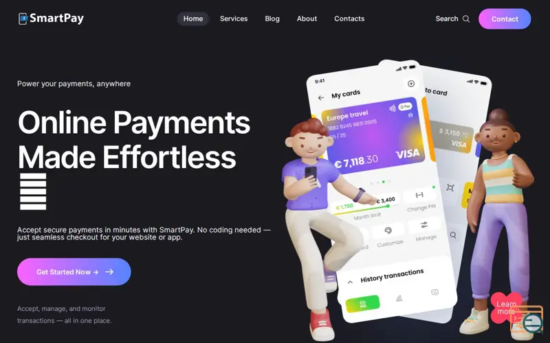 Screenshot of Smartpaynet, a launch using CMSMasters
