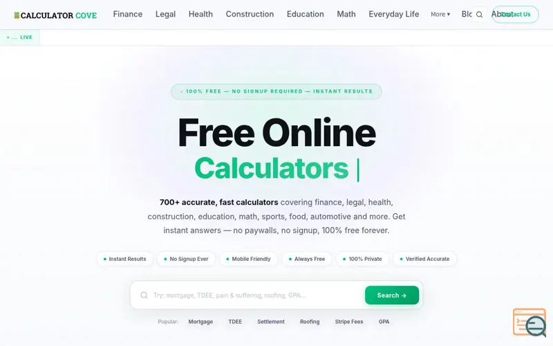 Screenshot of CalculatorCove
