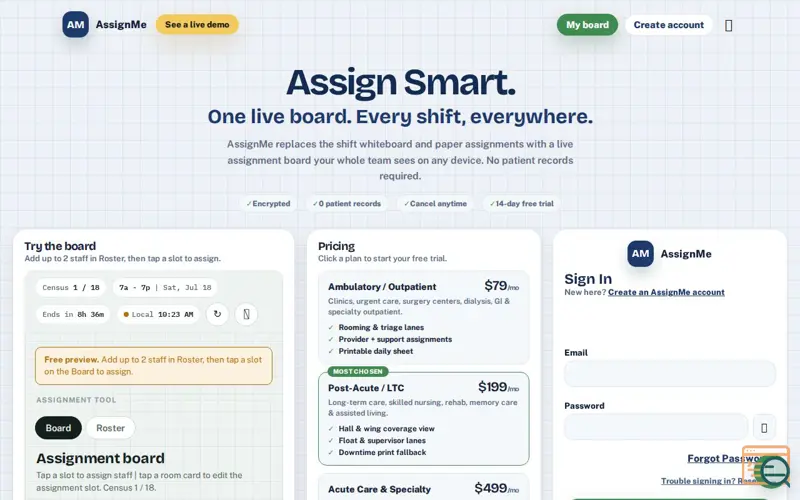 Screenshot of AssignMe, a launch using Facebook