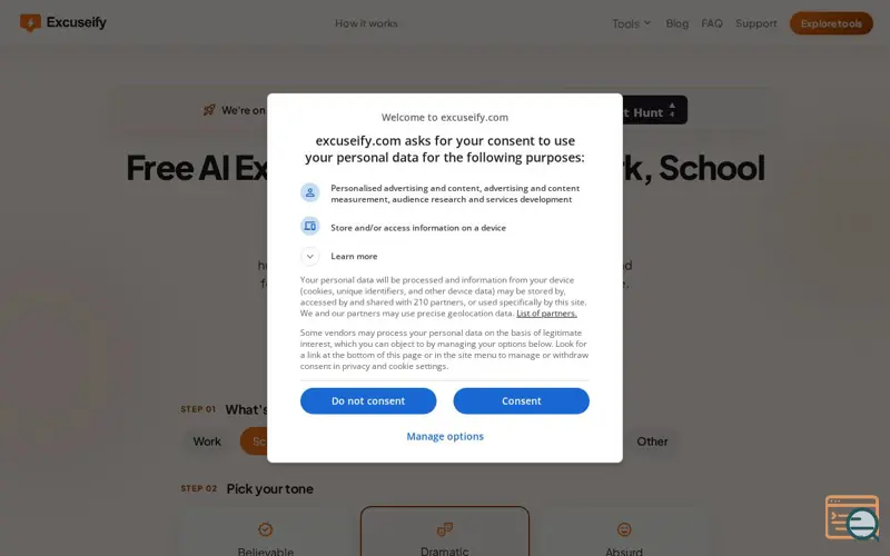 Screenshot of Excuseify