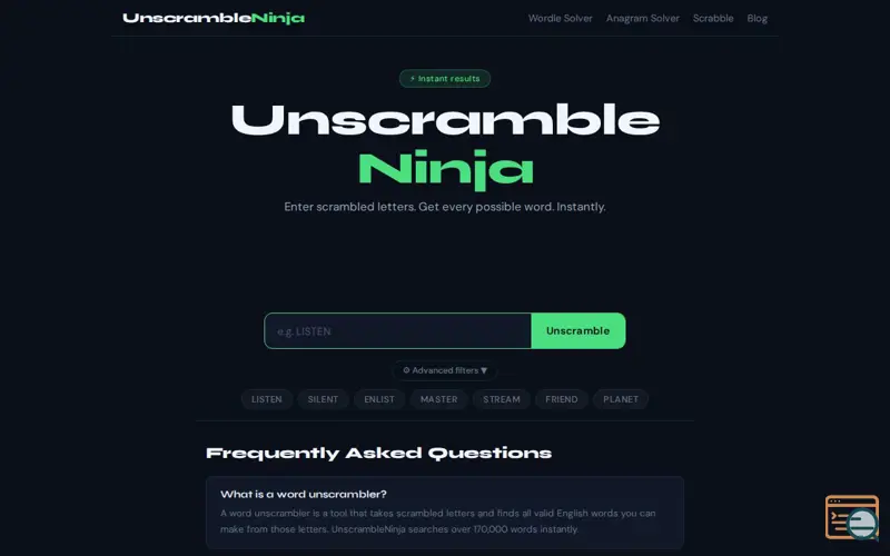 Screenshot of UnscrambleNinja