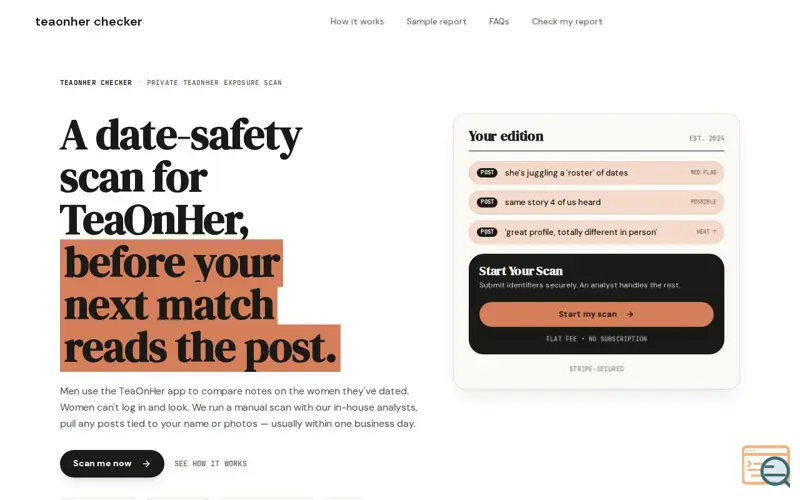 Screenshot of teaonher checker