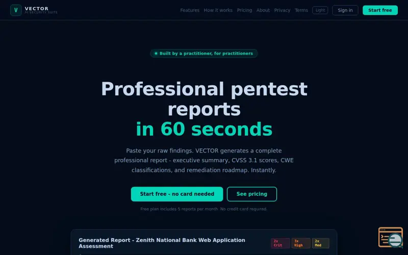 Screenshot of VECTOR AI