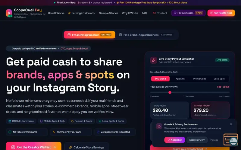 Screenshot of ScopeSwell Pay