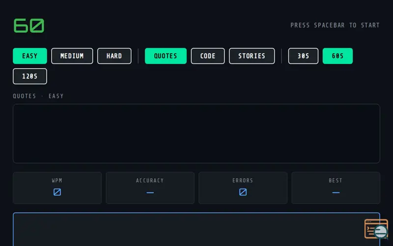 Screenshot of Typewriter Speed Tester