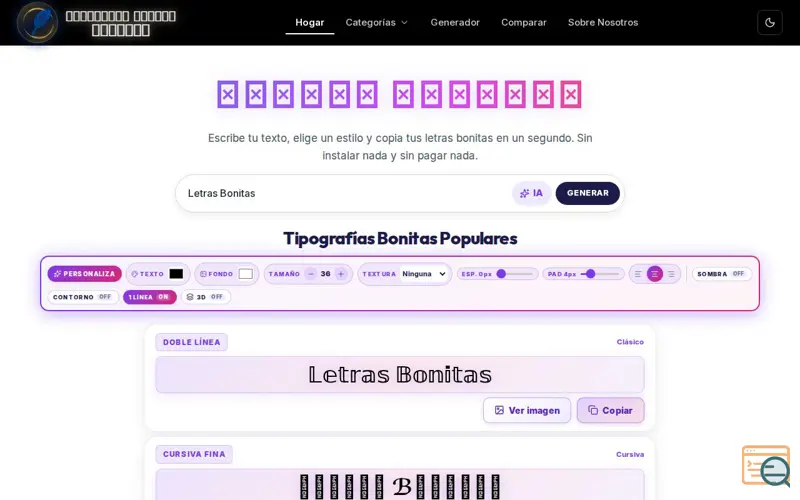Screenshot of Conversor Letras Bonitas
