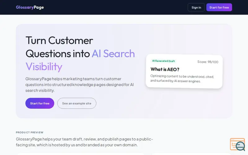 Screenshot of GlossaryPage
