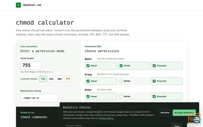 Screenshot of chmodtool.com